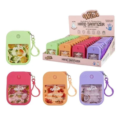 60395, Wish Hand Sanitizer Spray 1.2oz w/ SILICONE(4 Scent) Caramel/Coconut Cream/Dragonfruit/Golden Citrus, 191554603950