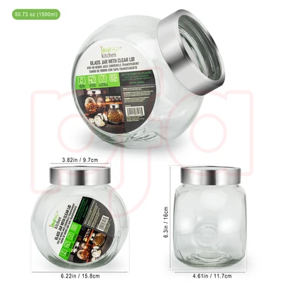 33176, Ideal Kitchen Glass Jar with Clear Lid 50.73oz 1pk, 191554331761