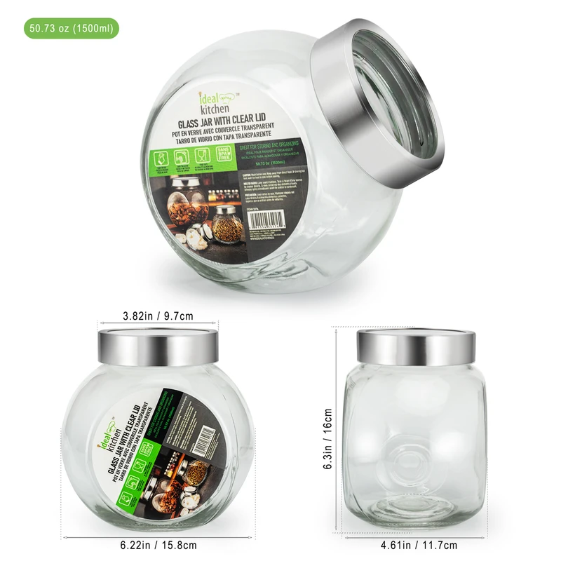 Ideal Kitchen Glass Jar with Clear Lid 50.73oz 1pk