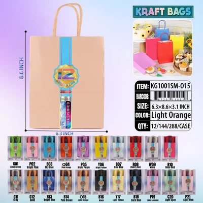 KG1001SM-O15, Kraft Bags SM. Maca Orange 8.6"x6.3"x3.1", 887257110016