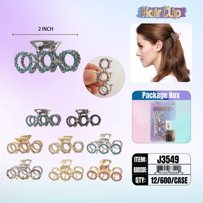 J3549, Hair Clip 2″ Inch with Diamond Assorted, 887257835490