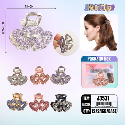 J3531, Hair Clip 1″ Inch with Diamond Assorted, 887257835315