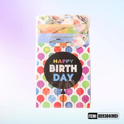 BD9384-MD, Birthday Gift Bags MD.Assorted x4 Styles  7"x3.1"x9.4", 887257195211