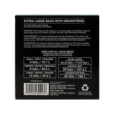 ST-30213, Drawstring Trash Bag Flex 33 Gal 24CT Clear Blue - Scotts, 191554302136