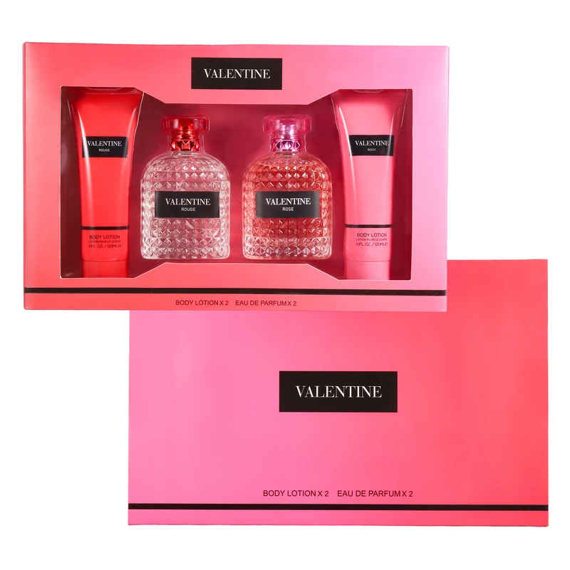 Women's 4pcs XLSet VALENTINE ROSE/ROUGE 4.1fl.oz/120ml×2 Body Lotion + 3.4fl.oz/100ml×2 EDP