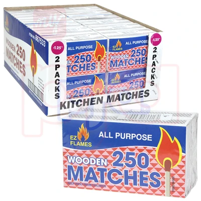 867533, EZ Flames Kitchen Match 250ct 2Pk PDQ, 191554430006