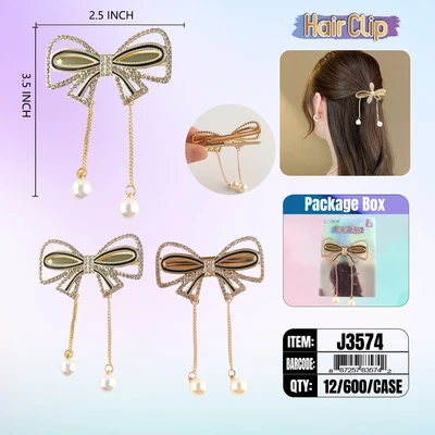 J3574, Hair Clip 3″ Inch with Pearl & Diamond Assorted, 887257835742