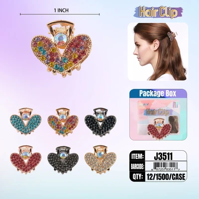J3511, Hair Clip 1″ Inch with Diamond Assorted, 887257835117
