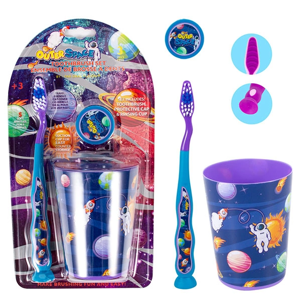 68055, Oral Fusion Kids Toothbrush 3PK w/ Cup Outer Space, 191554680555