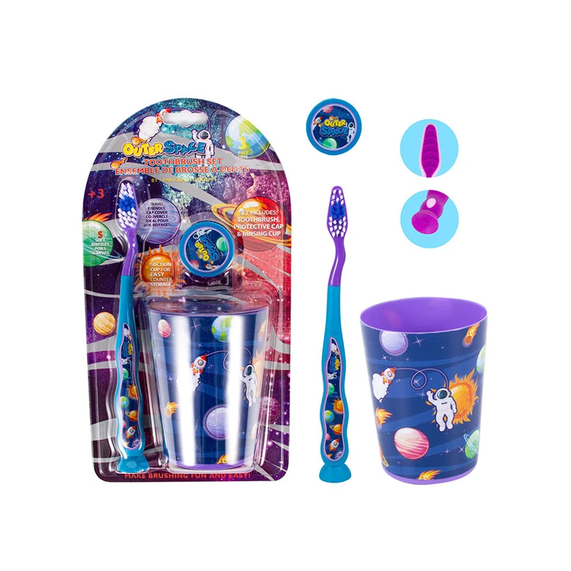 Oral Fusion Kids Toothbrush 3PK w/ Cup Outer Space