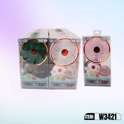 W3421, Rechargeable Portable Fan Assorted Color/PDQ, 887257734212