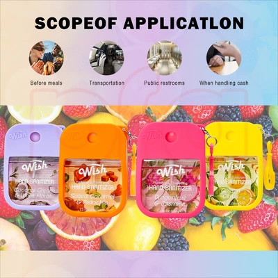 60395, Wish 4pcs Mix Bundle Hand Sanitizer Spray 1.2 oz w/ Silicone Case,Salted Caramel/Coconut Cream/Dragonfruit/Golden Citrus, 191554603950
