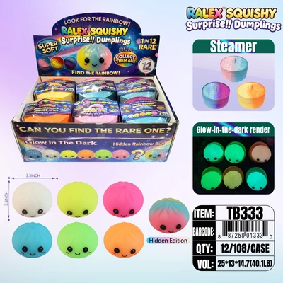 TB333, Ralex Squishy Dumplings Tie-Dye Hidden & Glow In Dark Surprise 3.35" Printed Steamer, 887258013330