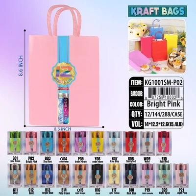 KG1001SM-P02, Kraft Bags SM. Pink 8.6"x6.3"x3.1", 887258100023