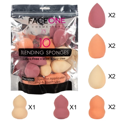 20014, FaceOne 10-Piece Makeup Blending Sponges Set, 191554200142