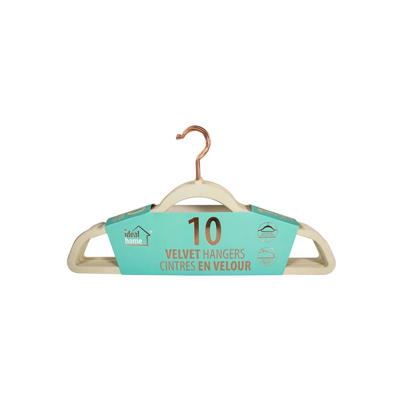 Ideal Home Velvet Hanger 10PK Beige Rose Gold