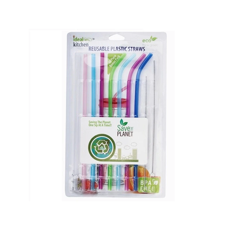 Ideal Kitchen Plastic Straw Reusable 8PK + 2 Cleaner