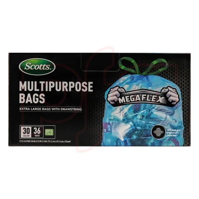 ST-30208, Drawstring Trash  Bag Flex 30 Gal 36CT Clear Blue - Scotts, 191554302082