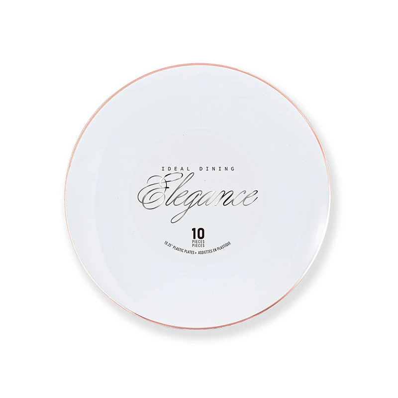 Elegance Plate 10.25" White + Rim Stamp Rose Gold