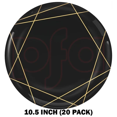 AMS-431306, Amscan Plastic Black Plate 10.5" 20-Pack Gold Trim, 192937313893