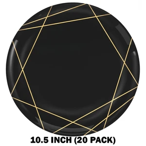 AMS-431306, Amscan Plastic Black Plate 10.5" 20-Pack Gold Trim, 192937313893