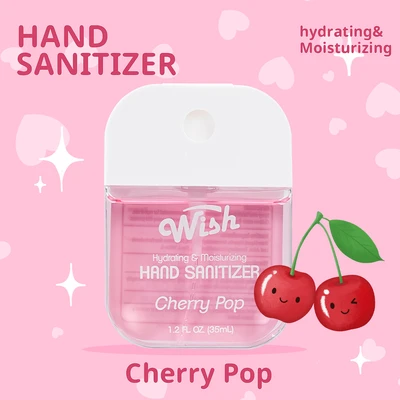 OL60350, Wish 1.2 oz Liquid Hand Sanitizer Spray With Bag, 4 Flavors Mist.Purple Rain/Peachy Nectar/Fruit Punch/Cherry Pop, 191554603509