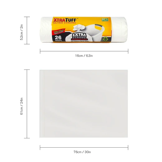 30107, XtraTuff Ultra Strong & Flex White Tall Kitchen Trash Bags 13Gal 26CT, 191554301078