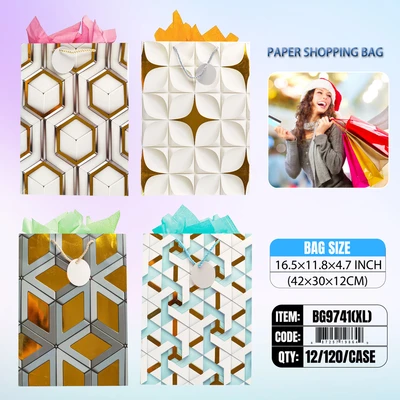 BG9741-XL, GeneralGift Bags XL.Assorted x4 16.5"x11.80"x4.7", 887257198649