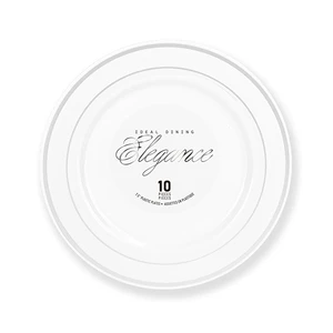 36201, Elegance Plate 7.5" White + 2 Lines Stamp Silver, 191554362017