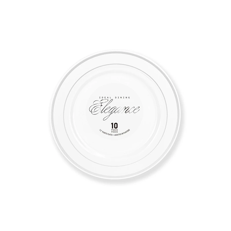 Elegance Plate 7.5" White + 2 Lines Stamp Silver