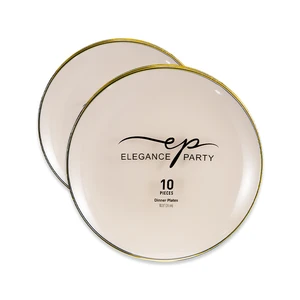 36344, Elegance Party Curve 10PK 10.25" Dinner Plate Linen+Gold, 191554363441