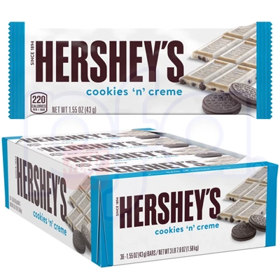 HERS23900, Hershey's Cookie n Creme Bar 1.55oz (43g) PDQ, 03423909