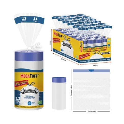 30181, MegaTuff MegaFlex Tall Kitchen Drawstring Trash Bags 13Gal 11CT, 191554301818