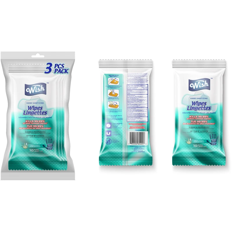 Wish Hand Sanitizing Wipes Bag 10CT 3PK Fresh