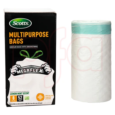 ST-30201, Drawstring Trash Bag Flex 8 Gal 52CT White Lemon - Scotts, 191554302013