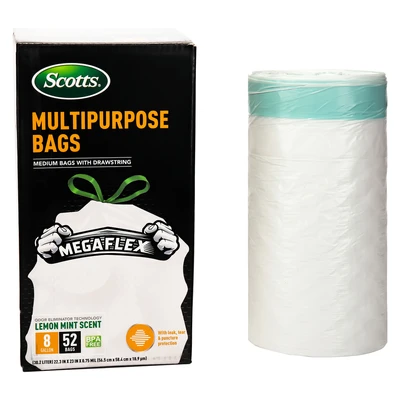 ST-30201, Drawstring Trash Bag Flex 8 Gal 52CT White Lemon - Scotts, 191554302013