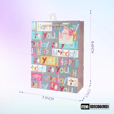 BD9386-MD, Birthday Gift Bags MD.Assorted x4 Styles  7"x3.1"x9.4", 887257130540