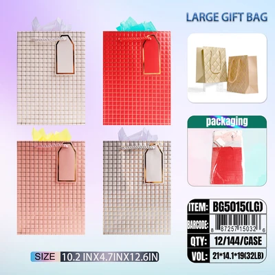 BG5015-LG, General Gift Bags LG x4 Assted.   10.2"x4.7"x12.6", 887257150326