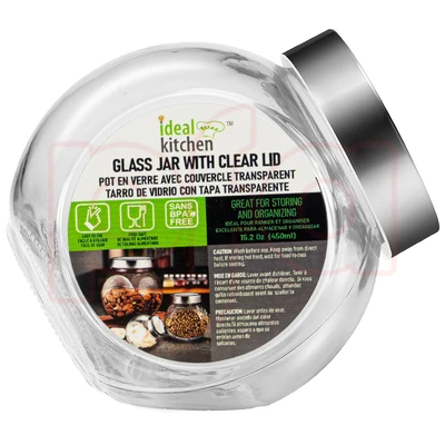 33178, Ideal Kitchen Glass Jar with Clear Lid 15.22oz 1pk, 191554331785