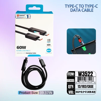 W3522, FAST CHARGING DATA CABLE 1M 60W C-C, 6918033874335