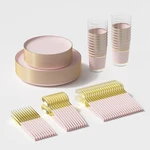 OL36455, 140PK 经典餐具套装粉色+金边