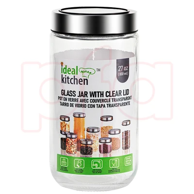 33172, Ideal Kitchen Glass Jar with Clear Lid 27.05oz 1pk, 191554331723