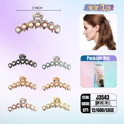 J3543, Hair Clip 3″ Inch with Pearl Assorted, 887257835438