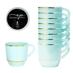 36334, Elegance Party 8PK 12.5oz Tea Cup Mint+Gold, 191554363342