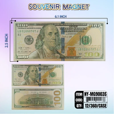 NY-MG9003S, Money Magnet $100 Bill Silver, 887257990038