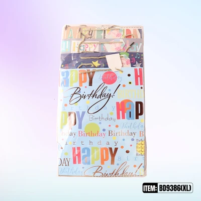 BD9386-XL, Birthday Gift Bags XL.Assorted x4 Styles 11.8"x4.7"x16.5", 887257130526