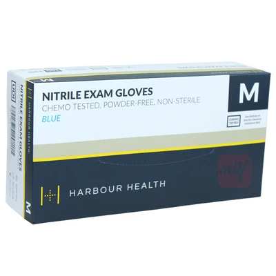 MNE109C, Harbour Health Nitrile Blue Examination Gloves 100ct Medium, 810058980359