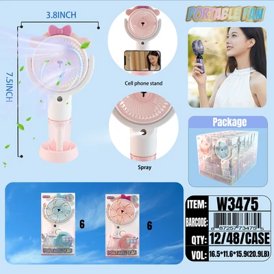 W3475, Spray Rechargeable Portable Fan Assorted Color/PDQ, 887257734755