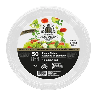 36121, Ideal Dining Plastic Plate 10in White 50CT, 191554361218