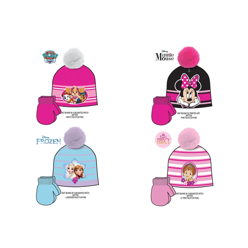 License Winter Hat & Mitten Set Toddler Girls Assorted